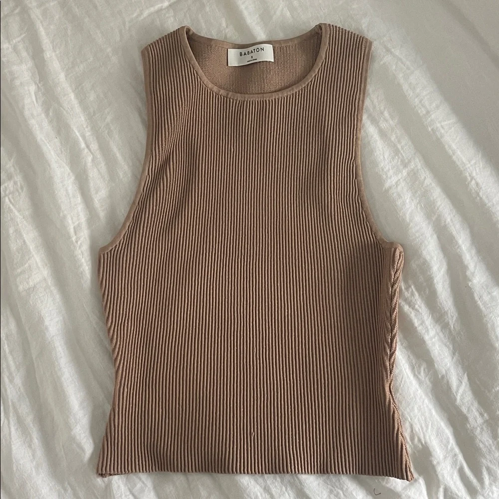 Women's Tan Ribbed Sleeveless Top - Picture 1 of 4